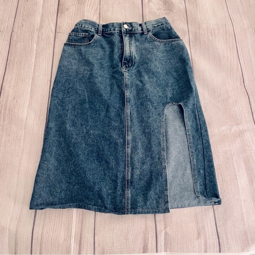 CIDER Women’s Denim Solid Split Pocket Skirt Curvy Fit Size 0XL (12-14)